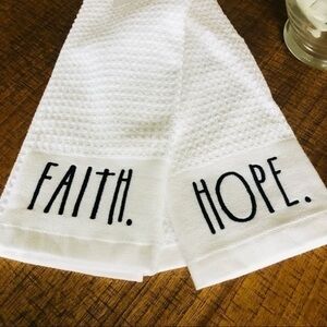 Rae Dunn Faith Hope Kitchen Towels Set of 2 NWT Farmhouse Decor Inspirational